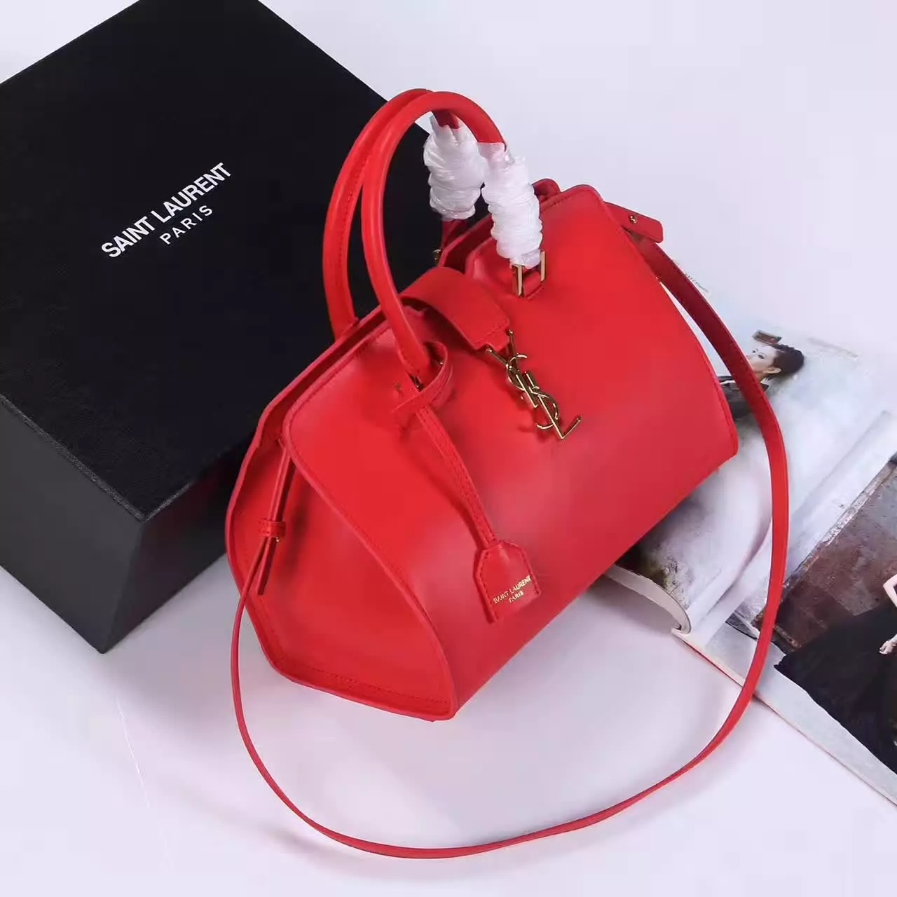 YSL Monogram Saint Laurent Cabas Bag Red