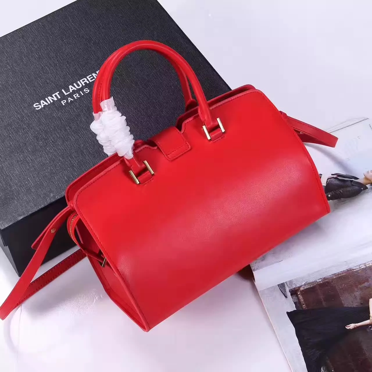 YSL Monogram Saint Laurent Cabas Bag Red