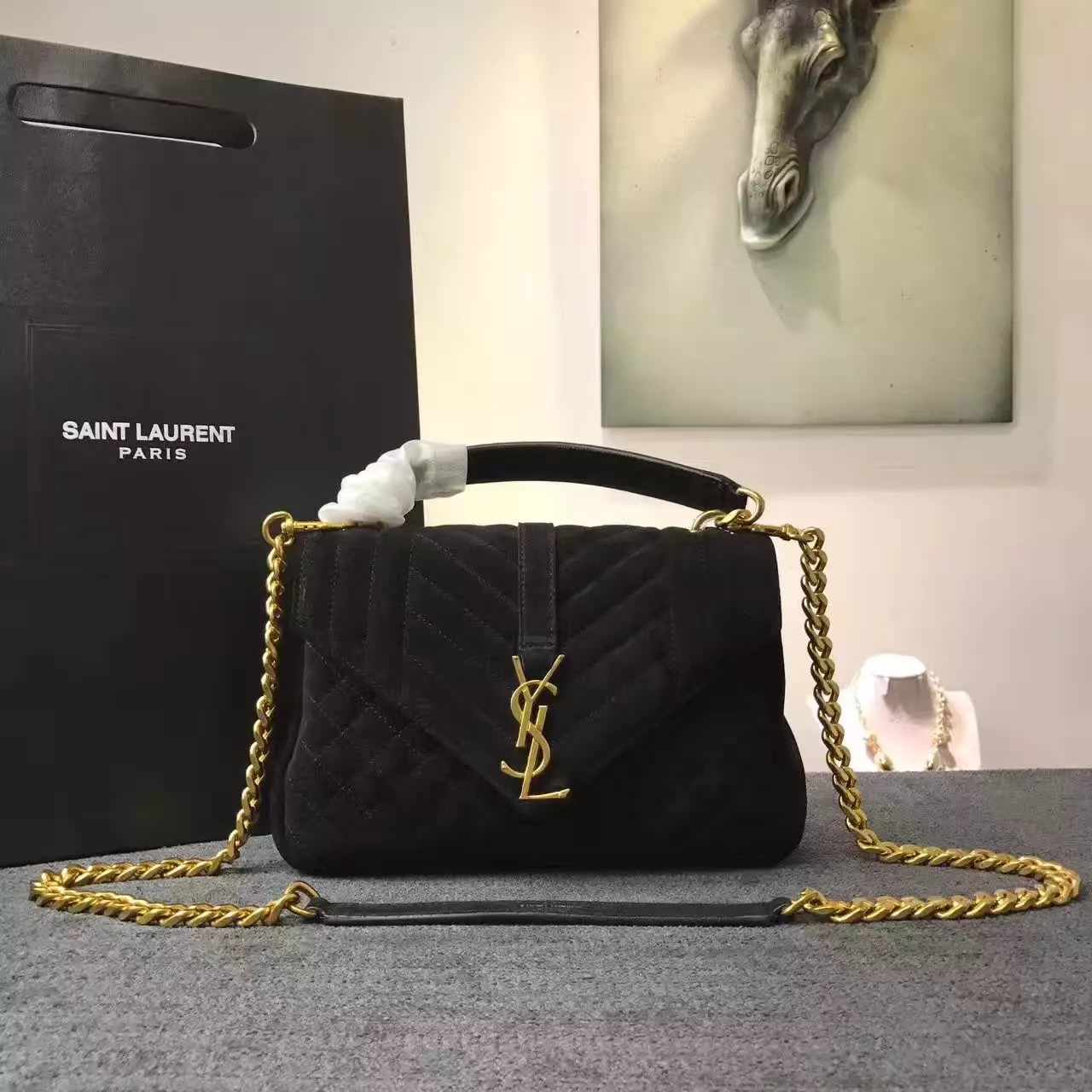 YSL Small Soft Envelope Monogram Saint Laurent Shoulder Bags Black