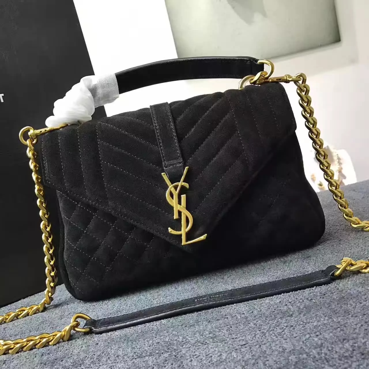 YSL Small Soft Envelope Monogram Saint Laurent Shoulder Bags Black