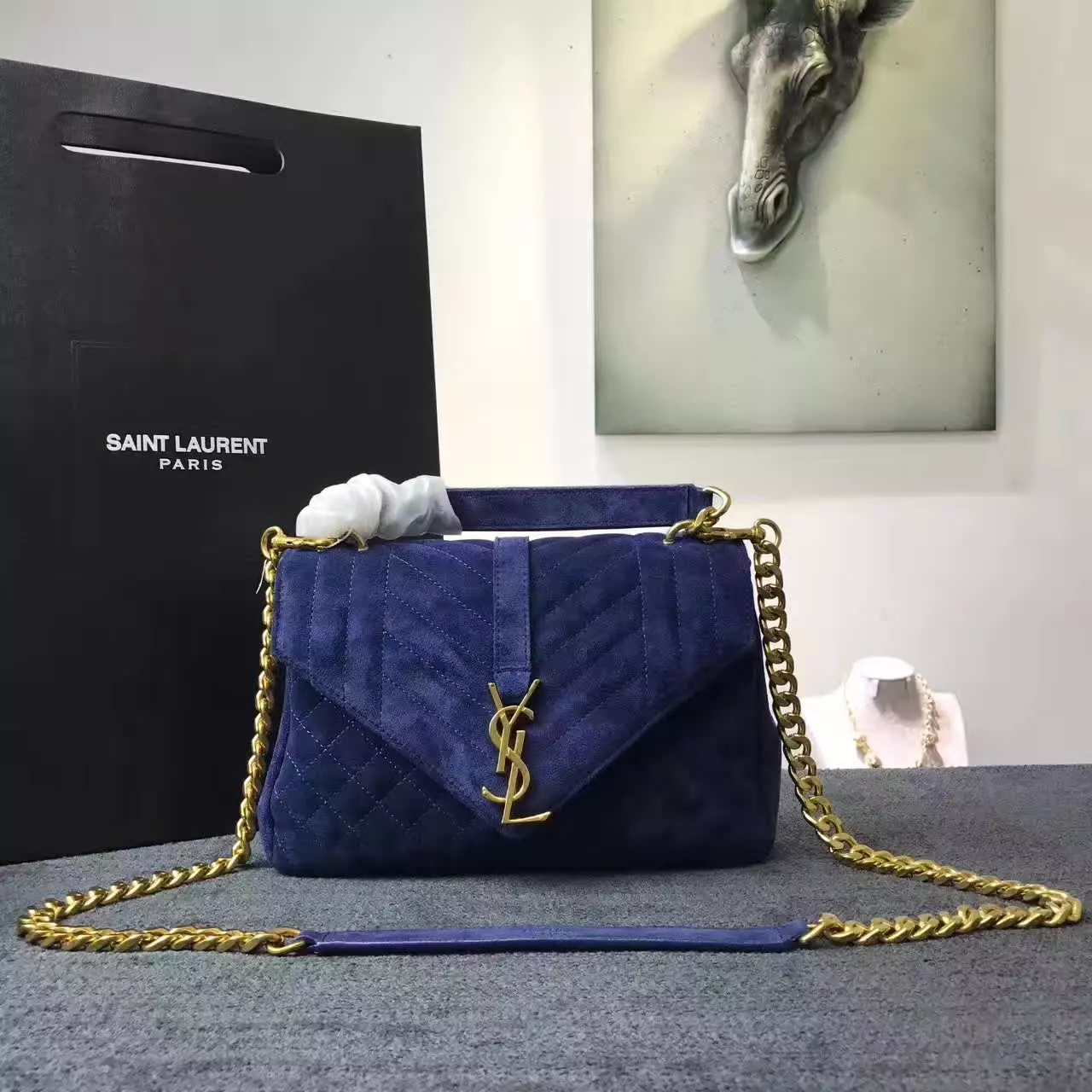 YSL Small Soft Envelope Monogram Saint Laurent Shoulder Bags Blue