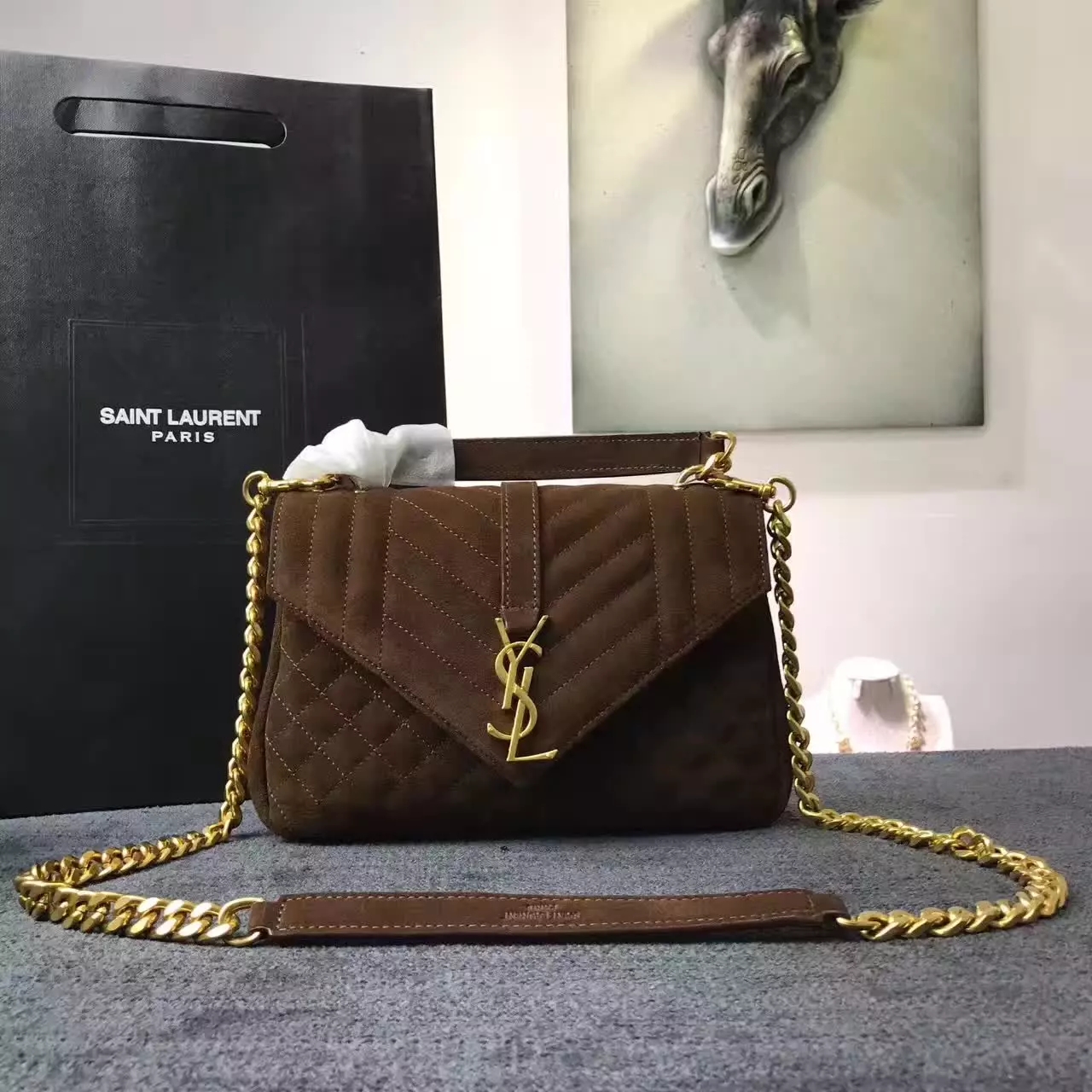 YSL Small Soft Envelope Monogram Saint Laurent Shoulder Bags Chocolate