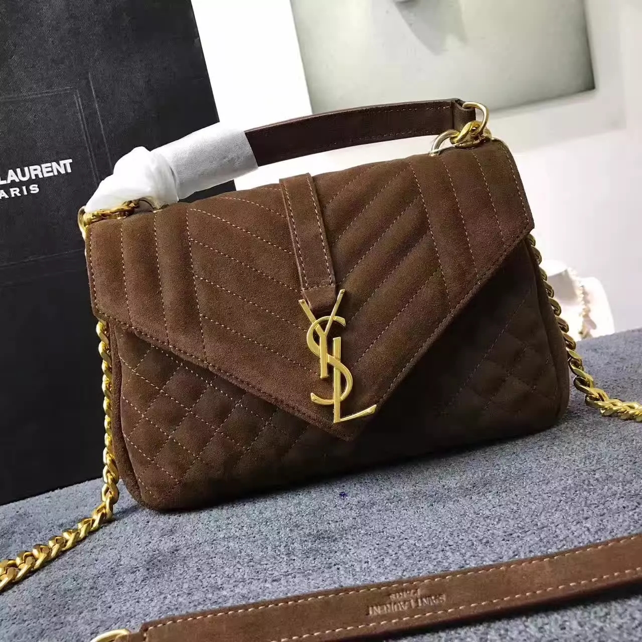 YSL Small Soft Envelope Monogram Saint Laurent Shoulder Bags Chocolate