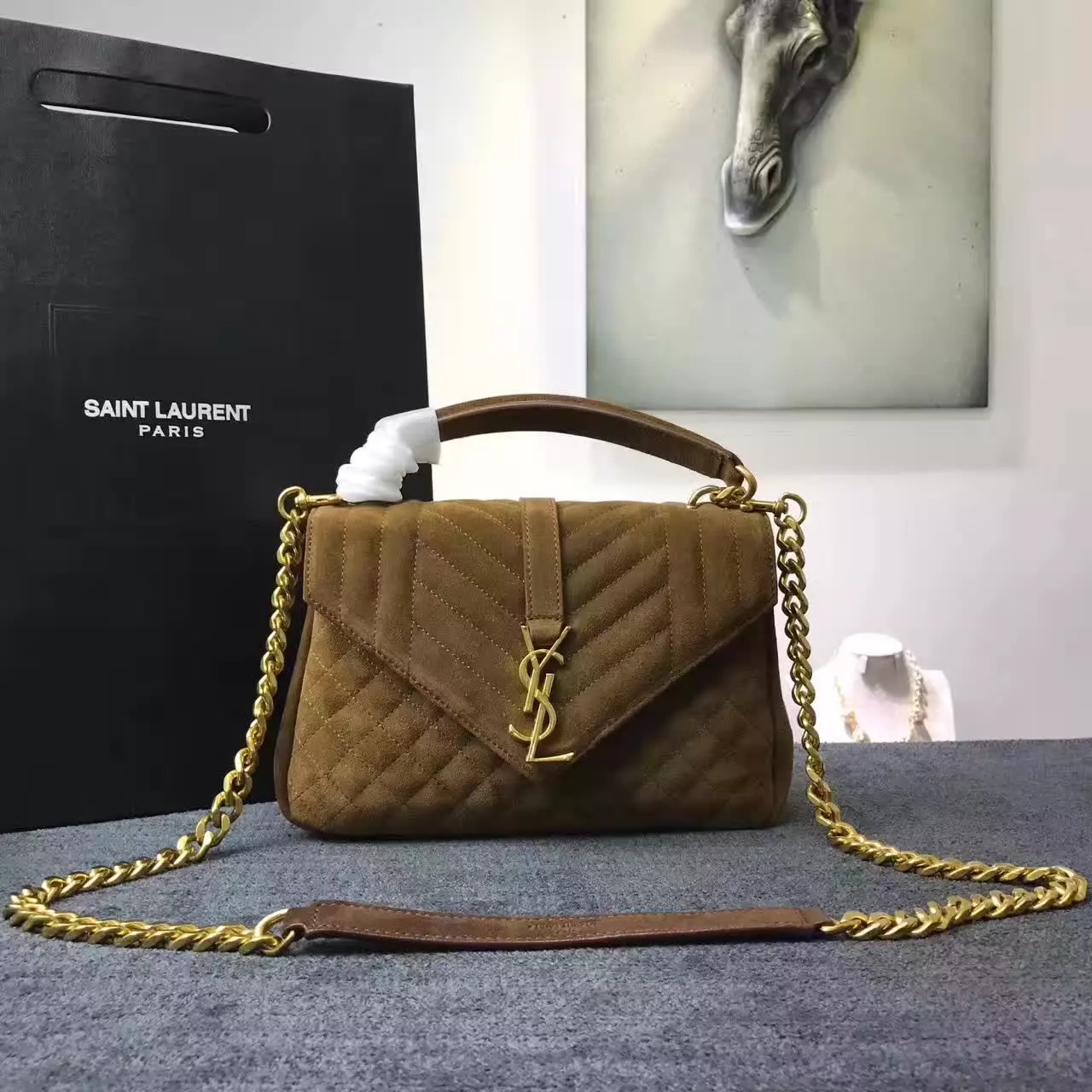 YSL Small Soft Envelope Monogram Saint Laurent Shoulder Bags Coffee