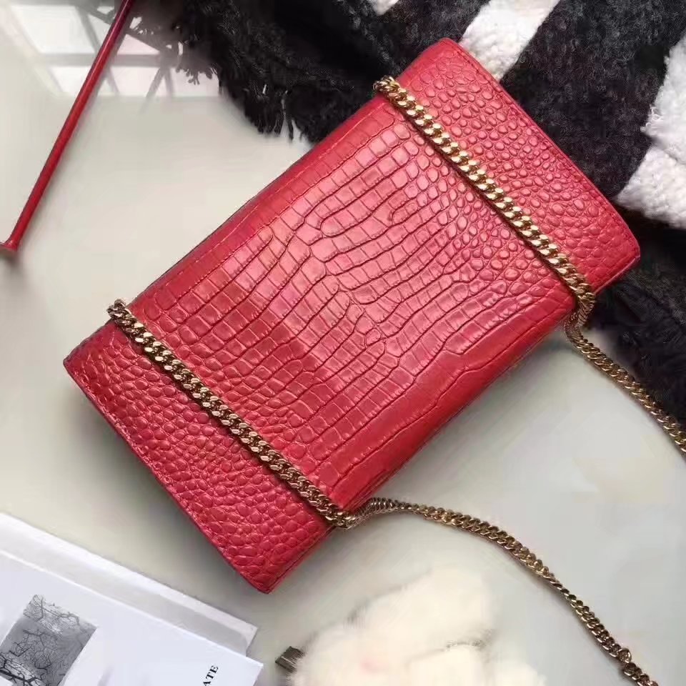 Yves Saint Laurent Medium Kate Monogram Tassel Satchel Crocodile Red