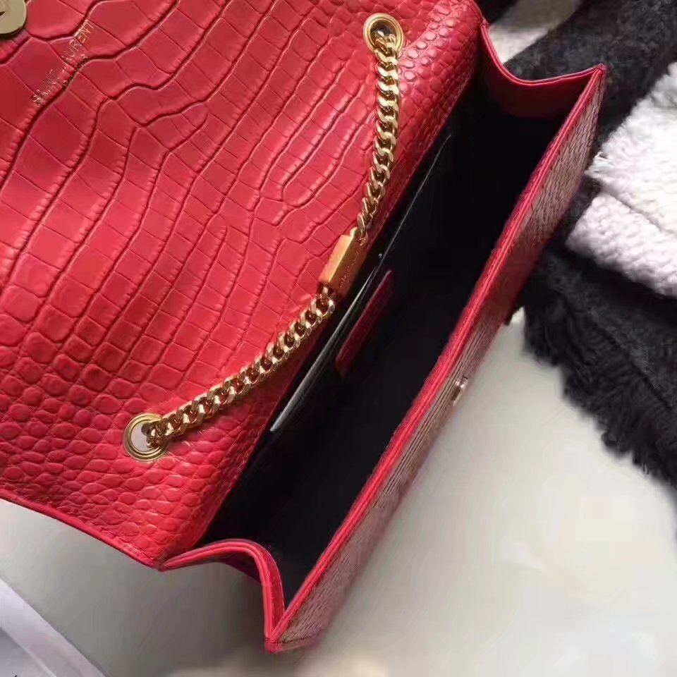 Yves Saint Laurent Medium Kate Monogram Tassel Satchel Crocodile Red