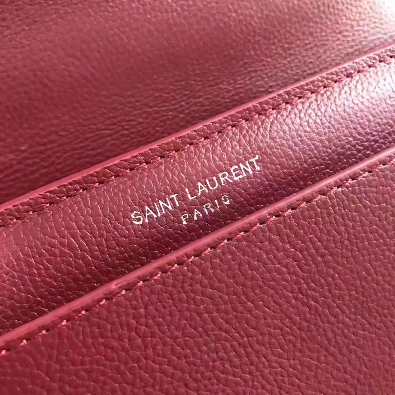 Yves Saint Laurent Sunset Satchel Flap Front Bag In Red Grained Leather